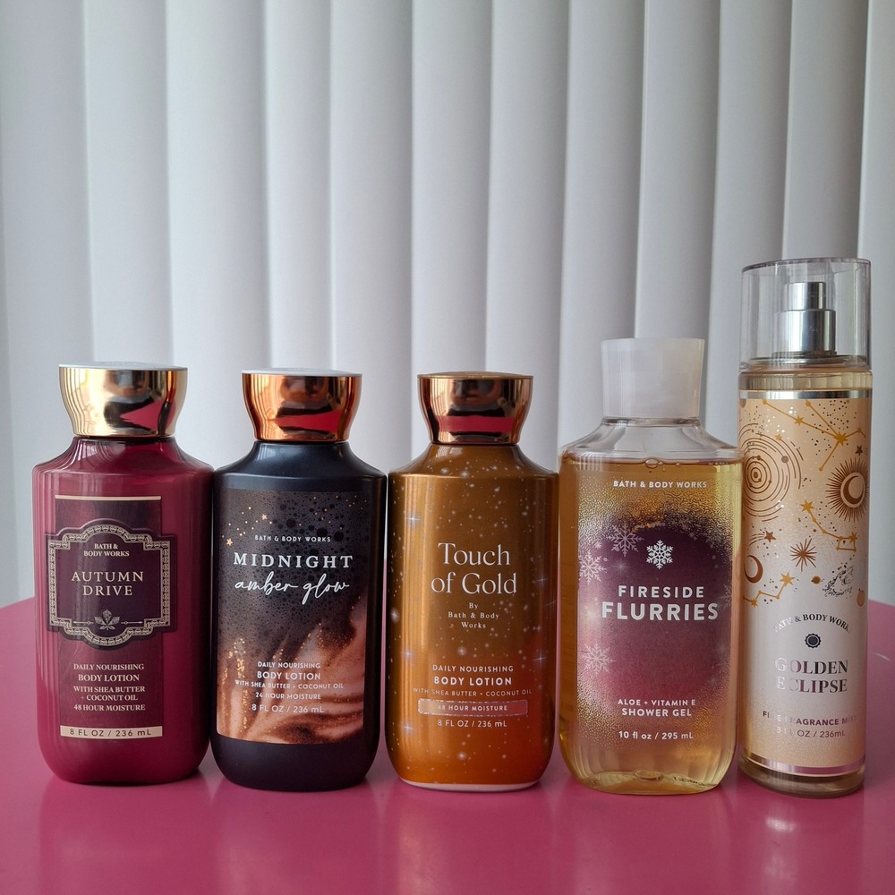 Bath & Body Works AUTUMN DRIVE MIDNIGHT AMBER GLOW Lotion Mist Gel Set of 5